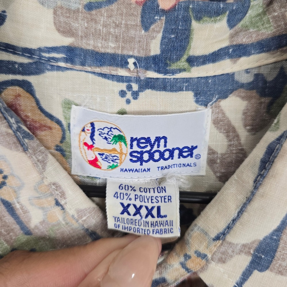 Reyn Spooner 3XL Hawaiian Shirt Floral Stripe Cotton Blend Blue Tan Vintage XXXL - Picture 6 of 7